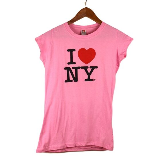 nwt I LOVE NY Fitted Stretch Cotton Tee in Hot-Pink - Size XL - Picture 1 of 5